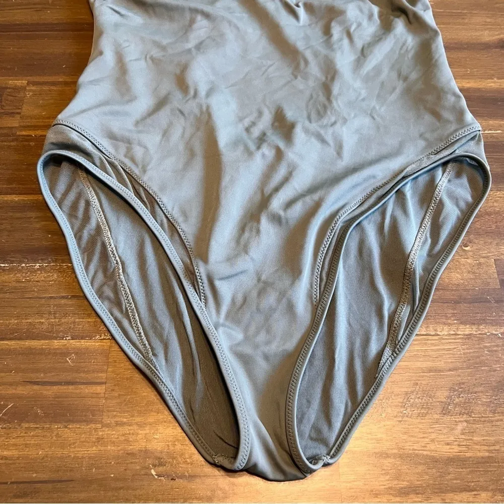 TopShop Olive Green One Piece Swimsuit High Neck Mesh Strapy Sexy Back Size 8 - Image 3