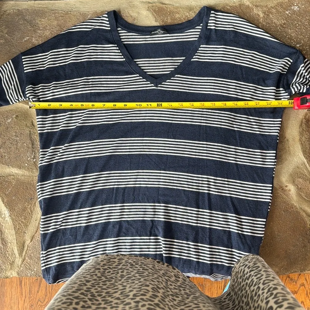 Navy Blue and White Striped V-Neck lightweight Sweater - Image 10