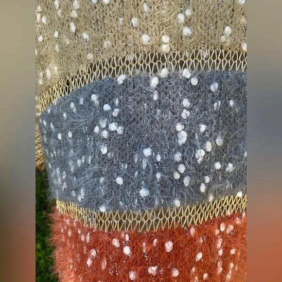 Shana K Multicolor Striped Short Sleeve Soft Fuzzy Stretchy Sweater Size M Blue Size M - Image 6