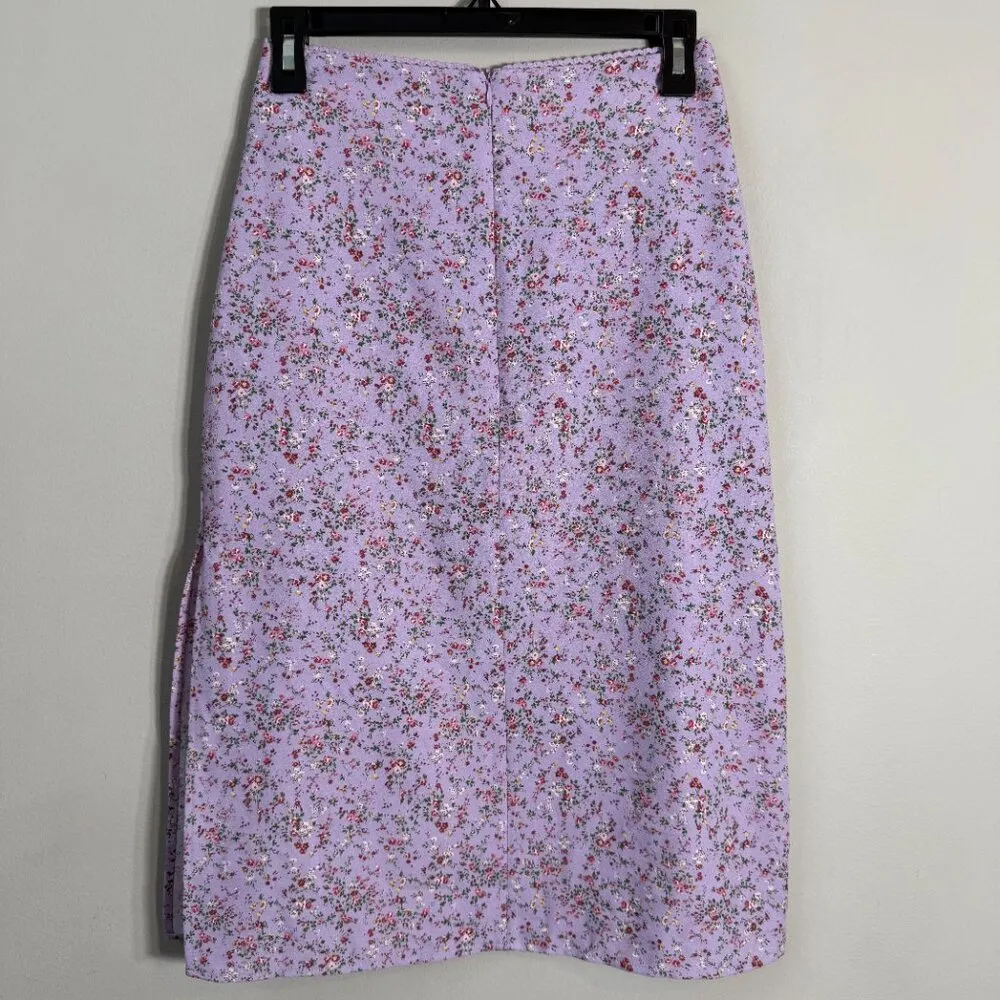 Brandy Melville John Galt  Phoebe Floral Midi Skirt One Size Lavender Slit Girly - Image 11