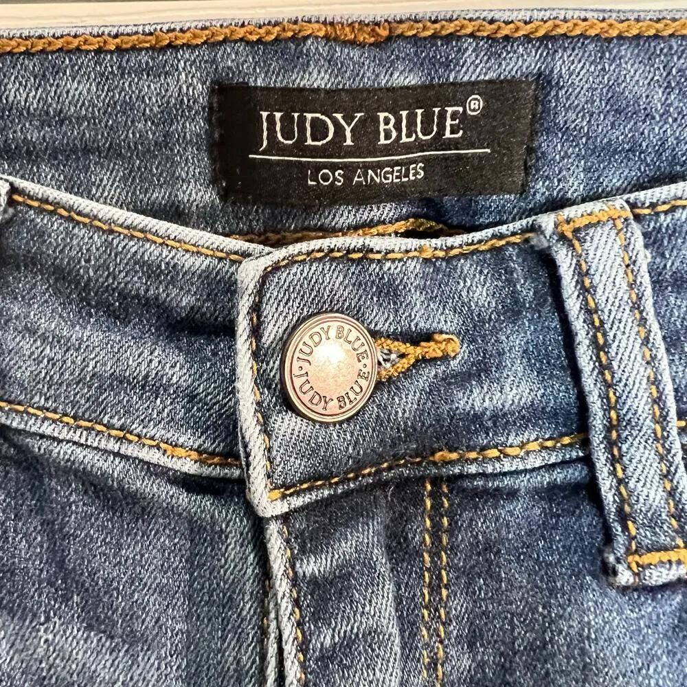 Judy Blue Skinny Fir Capri Denim Jeans Blue Size 7/28 Stretch Distressed Comfy - Image 7