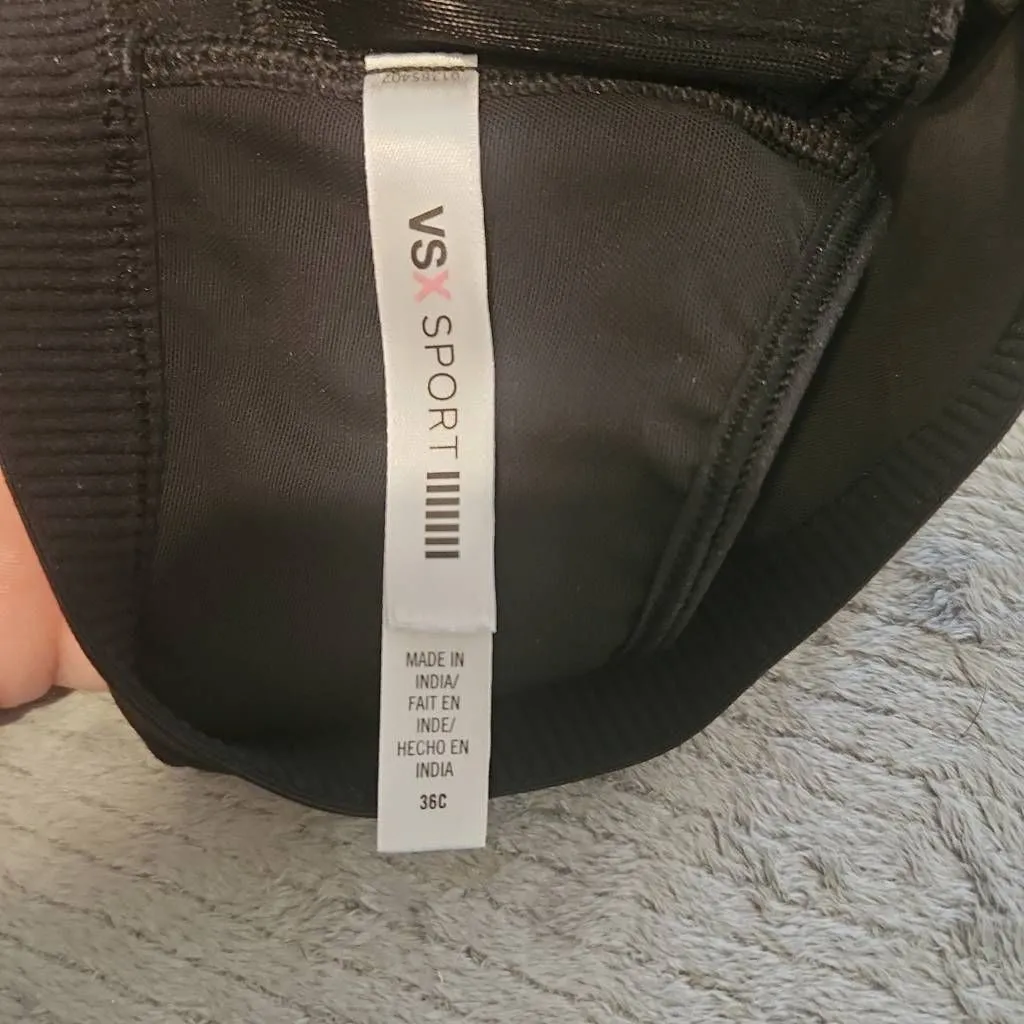 Victoria's Secret VSX  Zip Up Front Close Sport Bra Sz 36C Black Underwire - Image 3