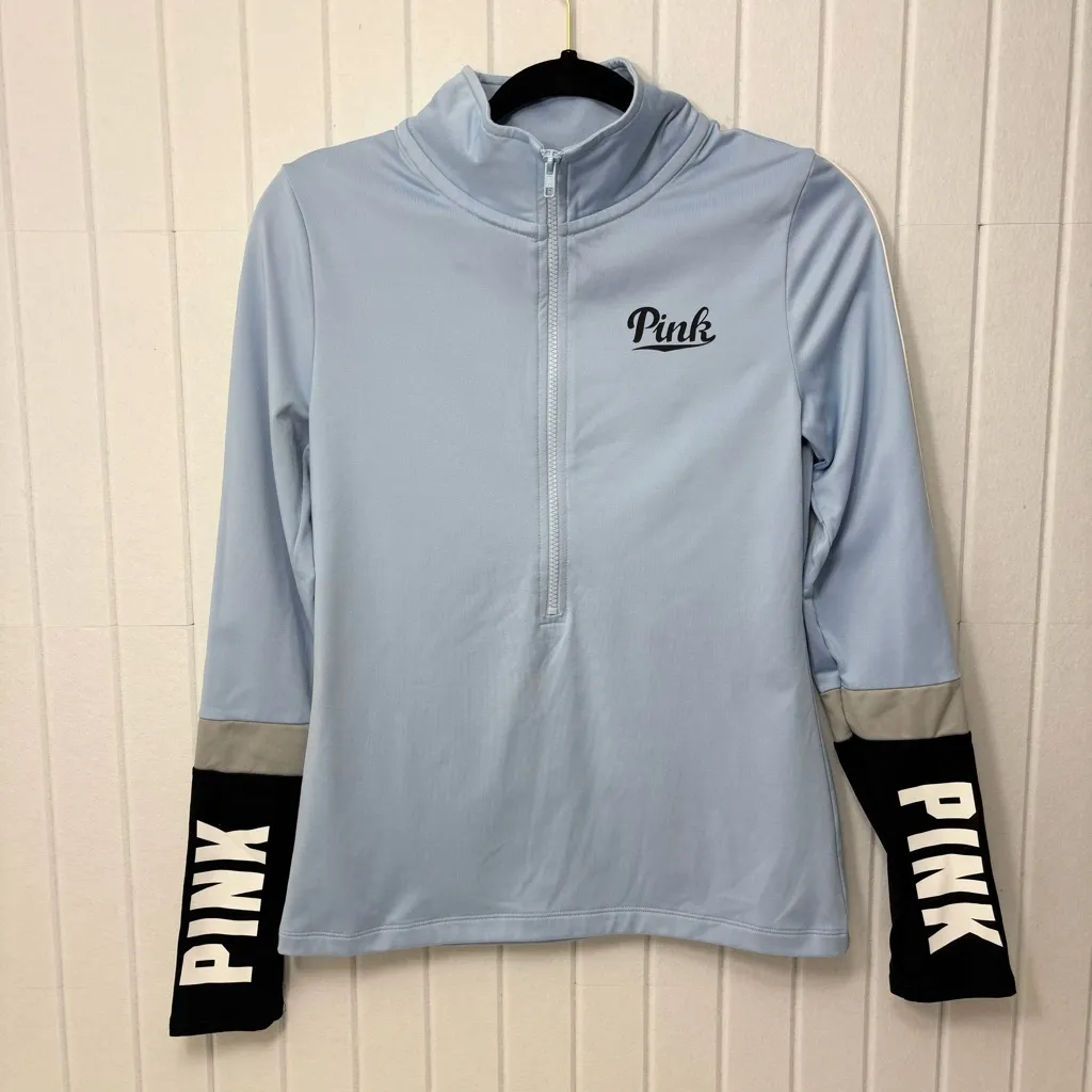 PINK Victoria's Secret ULTIMATE Sky Blue Quarter-Zip Hoodie Size‎ S - Image 4