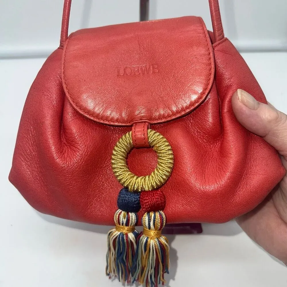 Loewe Mini‎ Red Leather Tassle Crossbody Bag Pre Authenticated - Image 4