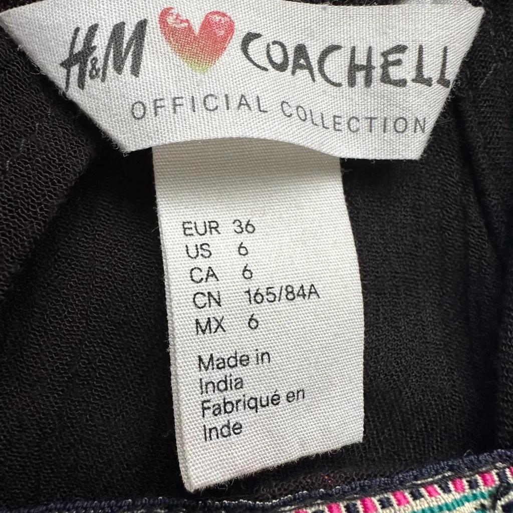 H&M Boho Coachella Tassel Tank Women’s Black Geometric Trim Sz 6 - Image 4