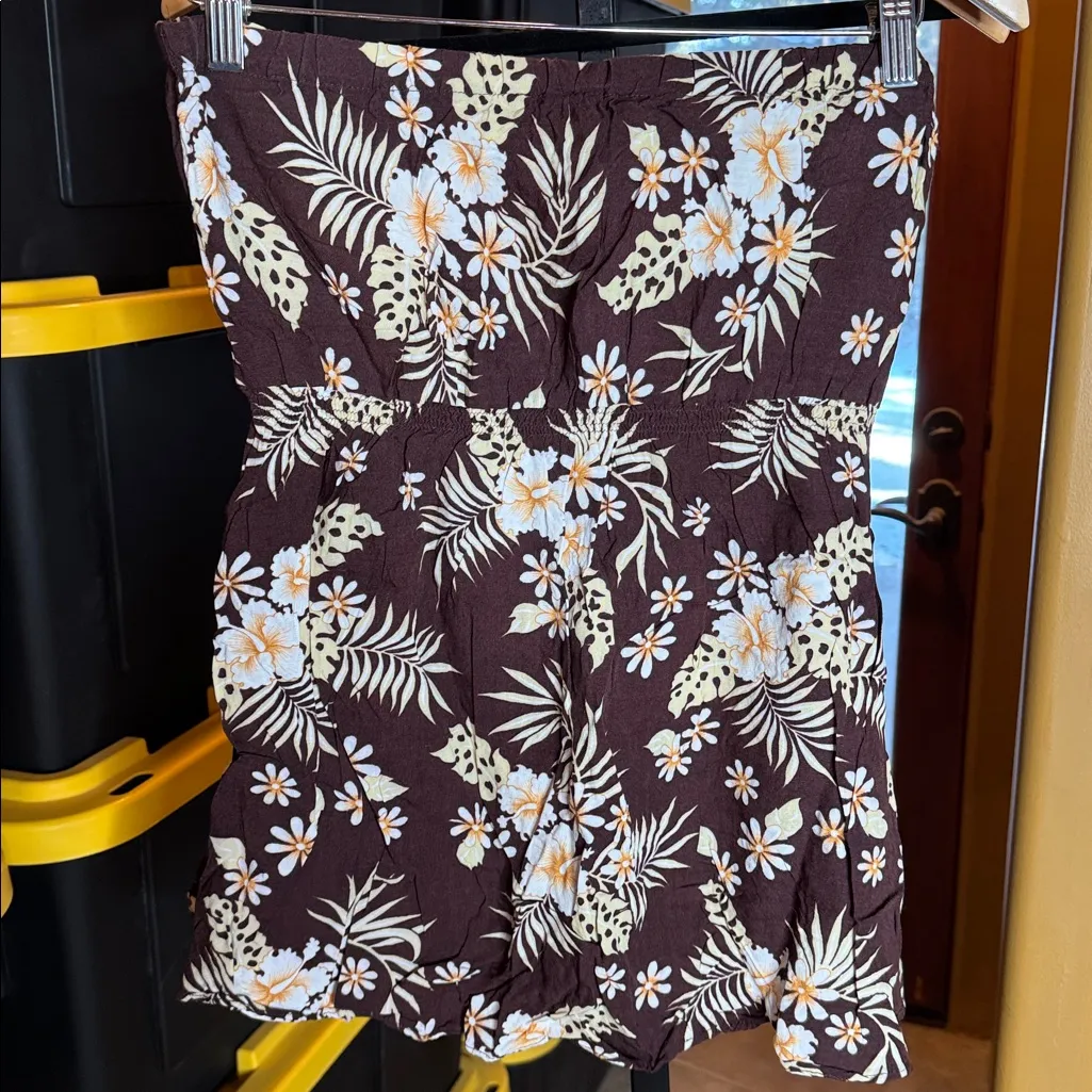 Vintage Y2K Hibiscus Collection Hawaii Brown Floral Strapless Top XL - Image 5