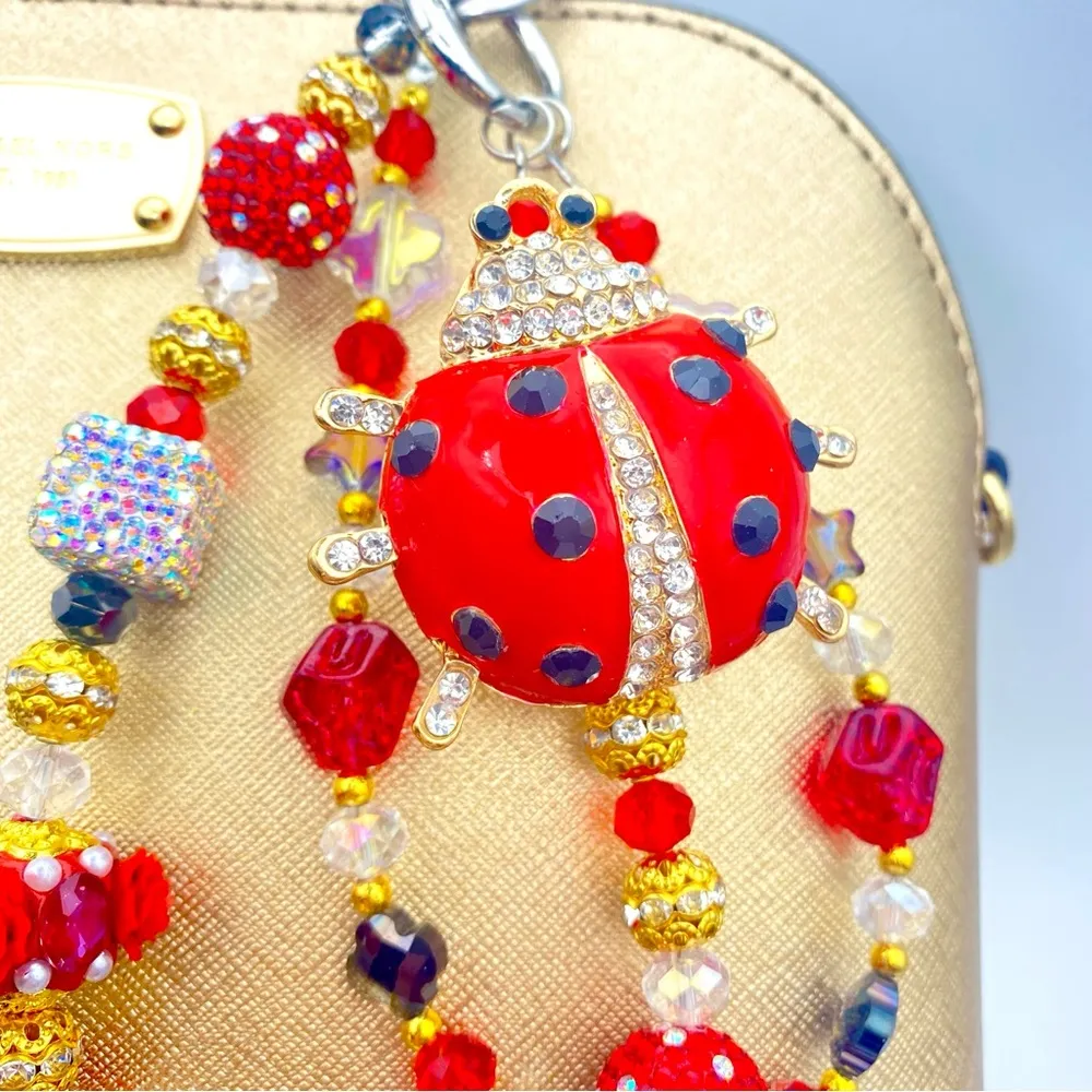🐞Luxury Bag/Phone Chain Charm/Keychain Rhinestone LADYBUG Bling Crystal Beads - Image 2