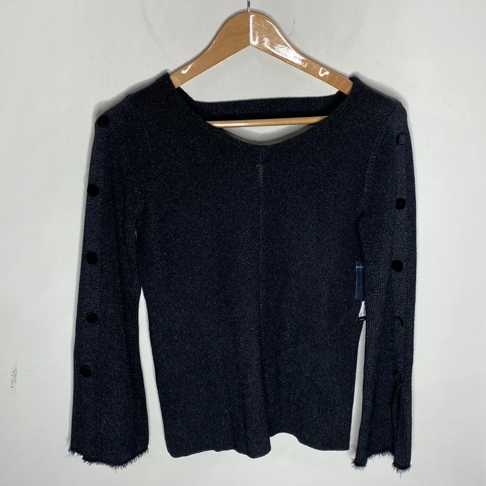 NIC + ZOE constellation sparkly knit top with velour button sleeves size S - Image 30