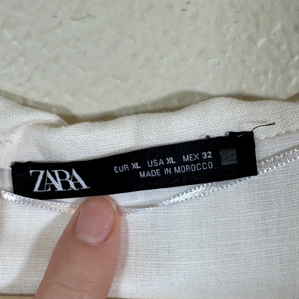 Zara White Black Tropical Floral Linen Shift Dress Womens XL Hawaiian Vacation - Image 7