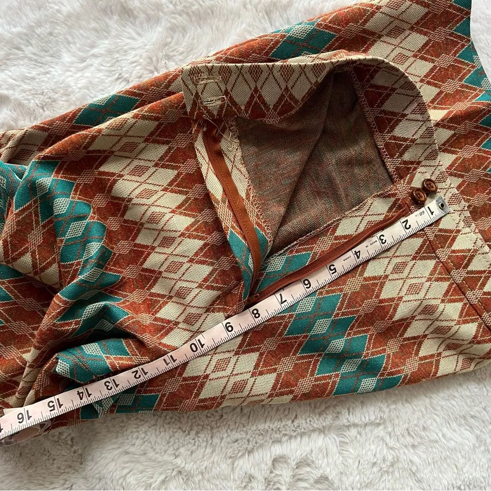 VINTAGE Geometric Patterned Pants DISCO 70s Green Size 24 - Image 3