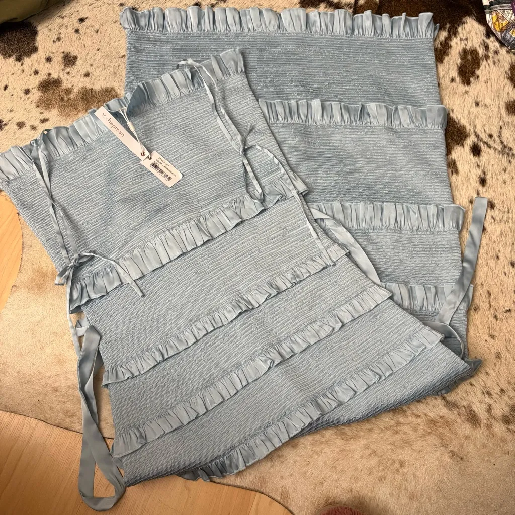 V CHAPMAN Lily Midi Dress in Cashmere Blue‎ Smocked Size 8 NWT Blue - Image 2