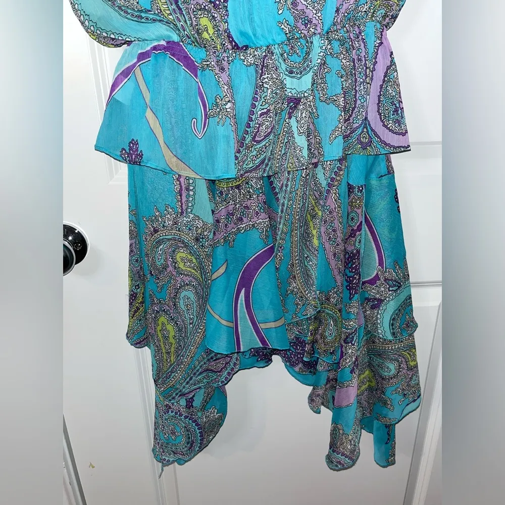 Sunny Leigh Vintage Y2K Blue Paisley Print Handkerchief Skirt and Top Set Sz Med - Image 13
