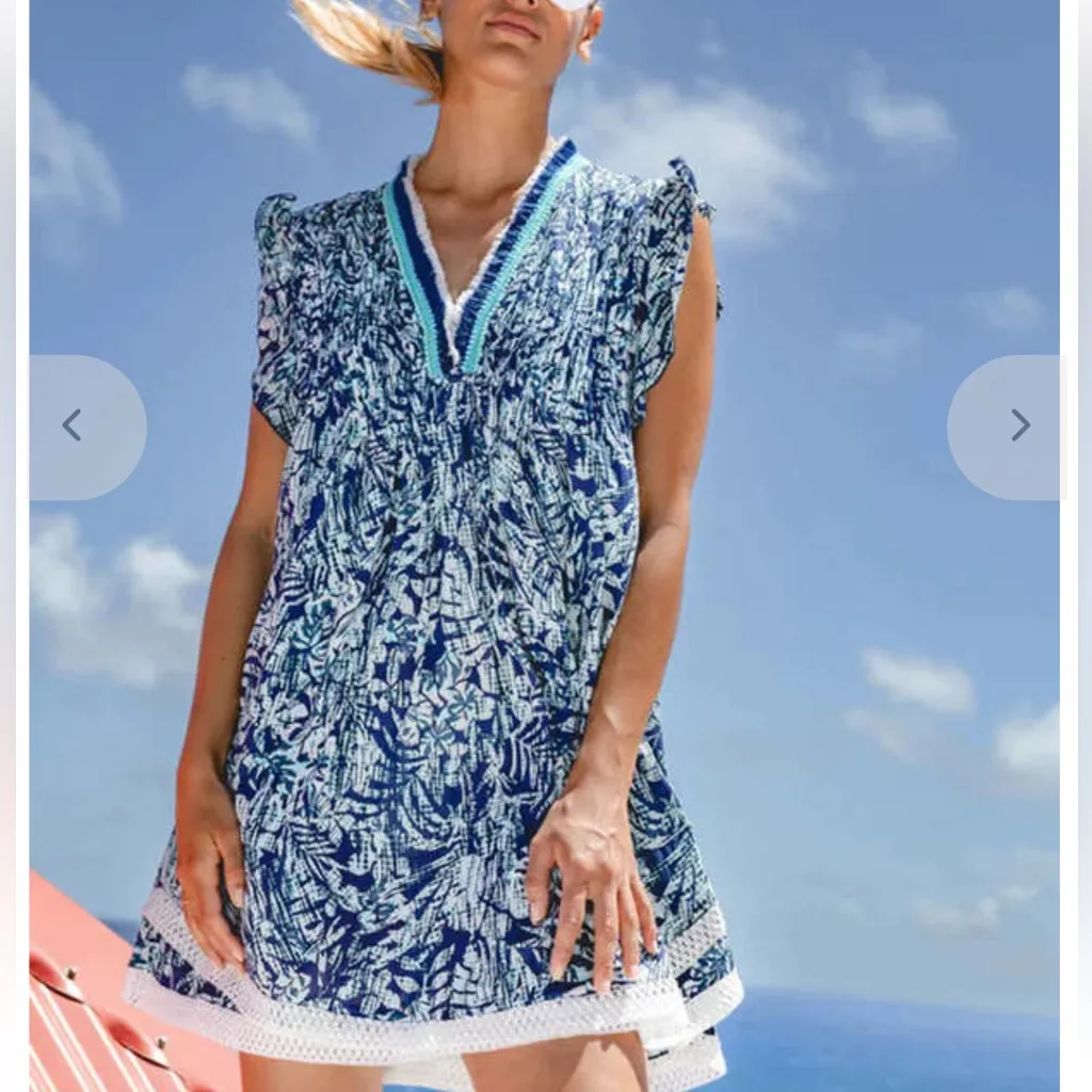 Poupette St. Barth x Vilebrequin Sasha Mini Dress Blue Floral Women’s Sz L - Image 2