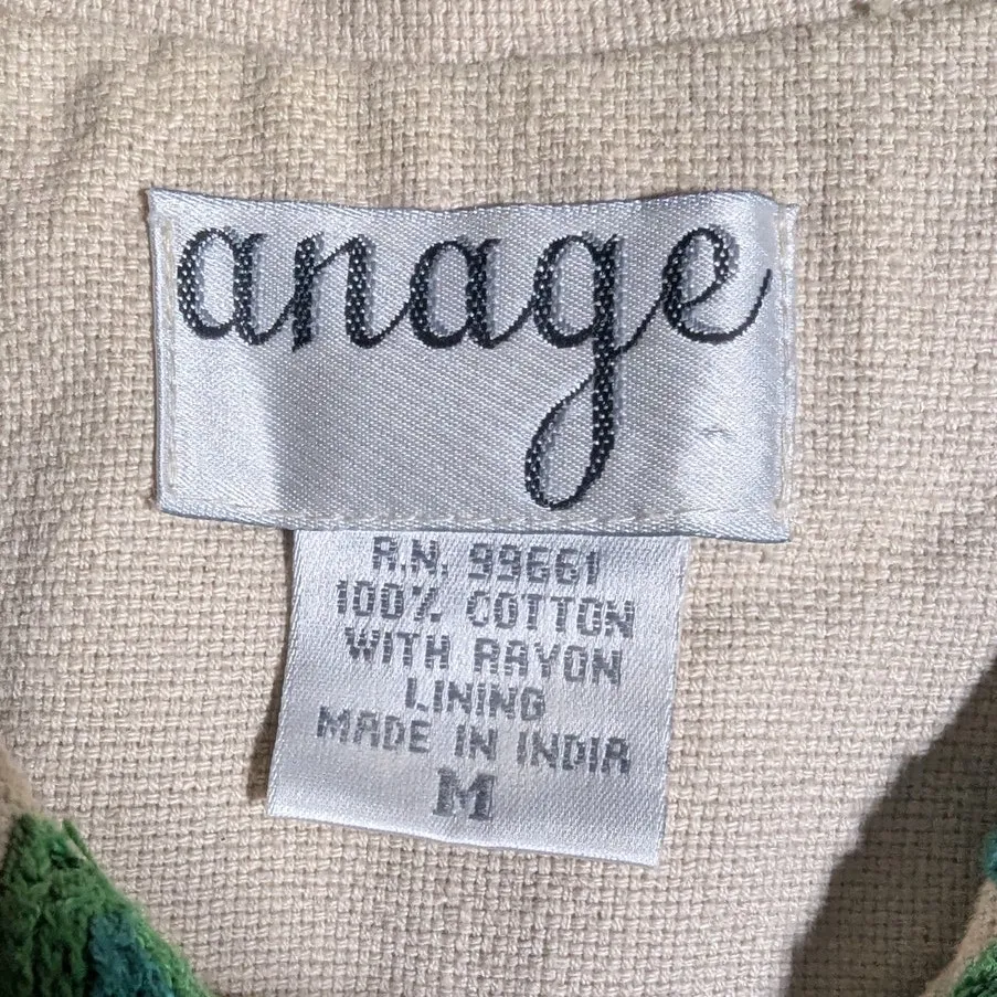 Vtg 1990s Anage Beige Cotton Safari Animal Embroidered Button Up jacket Sz M Tan Size M - Image 6