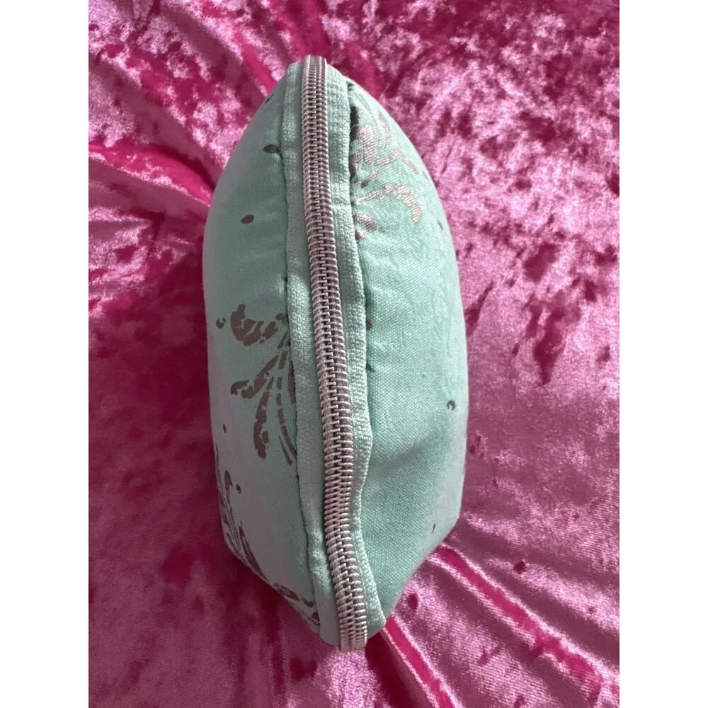 Sabon Cosmetic Bag Small Blue Green Silver Leaf Print Toiletry Makeup - Image 3