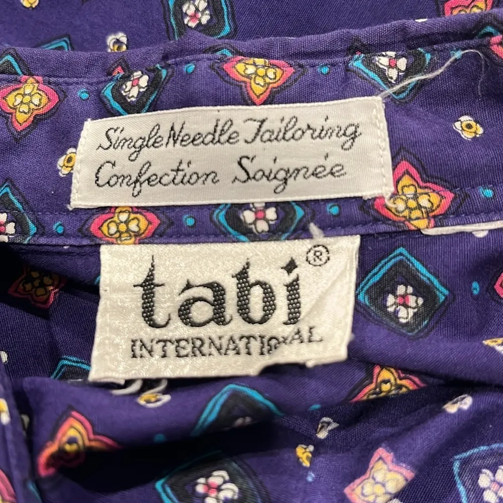 Vintage Tabi International Single Needle Tailoring Purple Geometric LS Shirt XL - Image 7