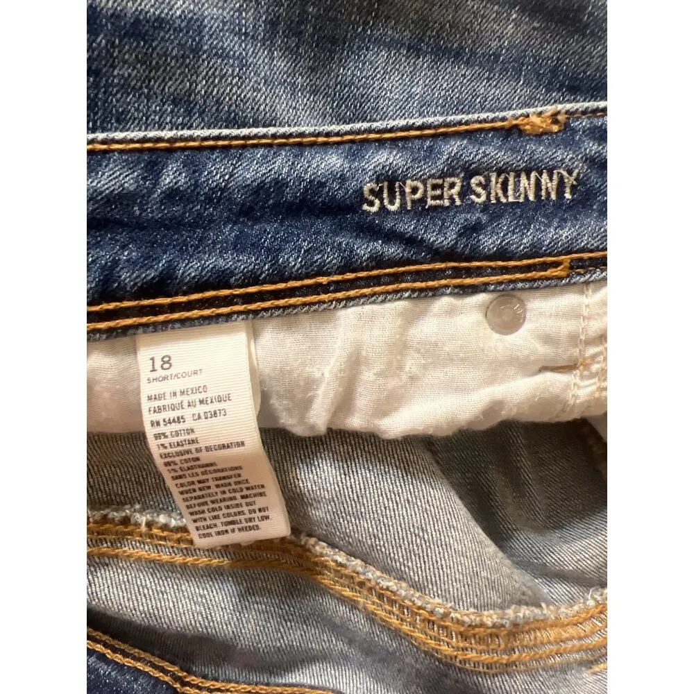 American Eagle Outfitters Super Skinny Jeans Distressed Denim Holes Sz 18 Short - Image 6