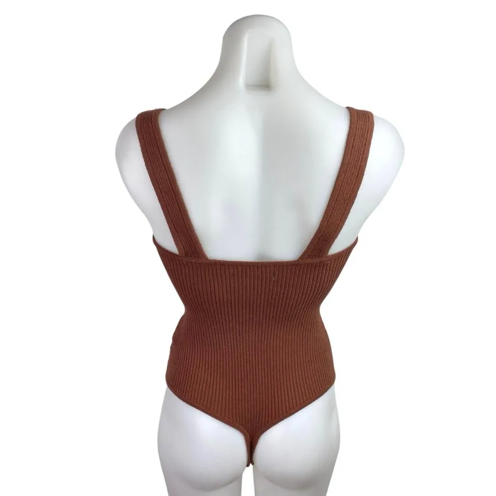 Abercrombie & Fitch Brown Ribbed Knit Sleeveless Cami Tank Bodysuit Top Size S - Image 2