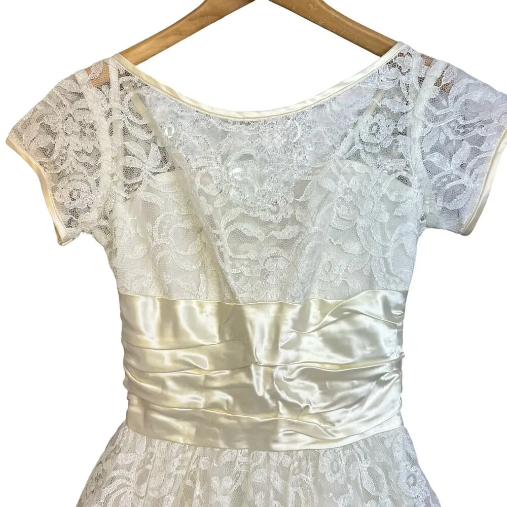 Lorrie Deb 1950s Cream White Lace Dress Union Made Vintage Wedding Fit Flair - Image 10
