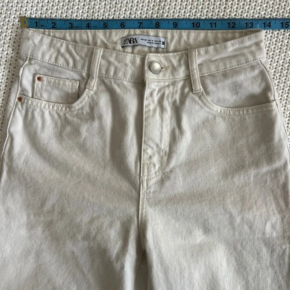 Zara Womens Ecru Cropped Jeans Size 4 - Image 7