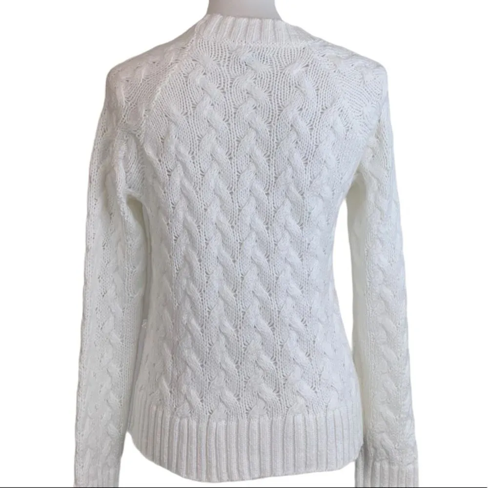 Lucky Brand Women's Quinn White Chunky Cable Knit Sweater Size Small - Image 14