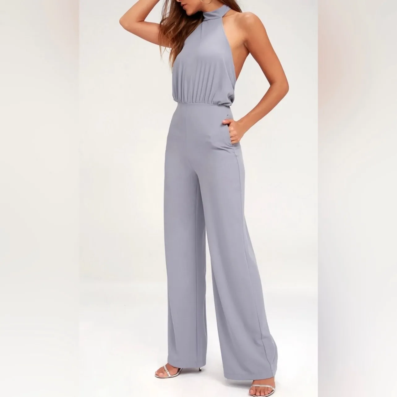 Lulus Halter Jumpsuit Womens Small Wide Leg Party Cocktail Event Open Back - Image 17