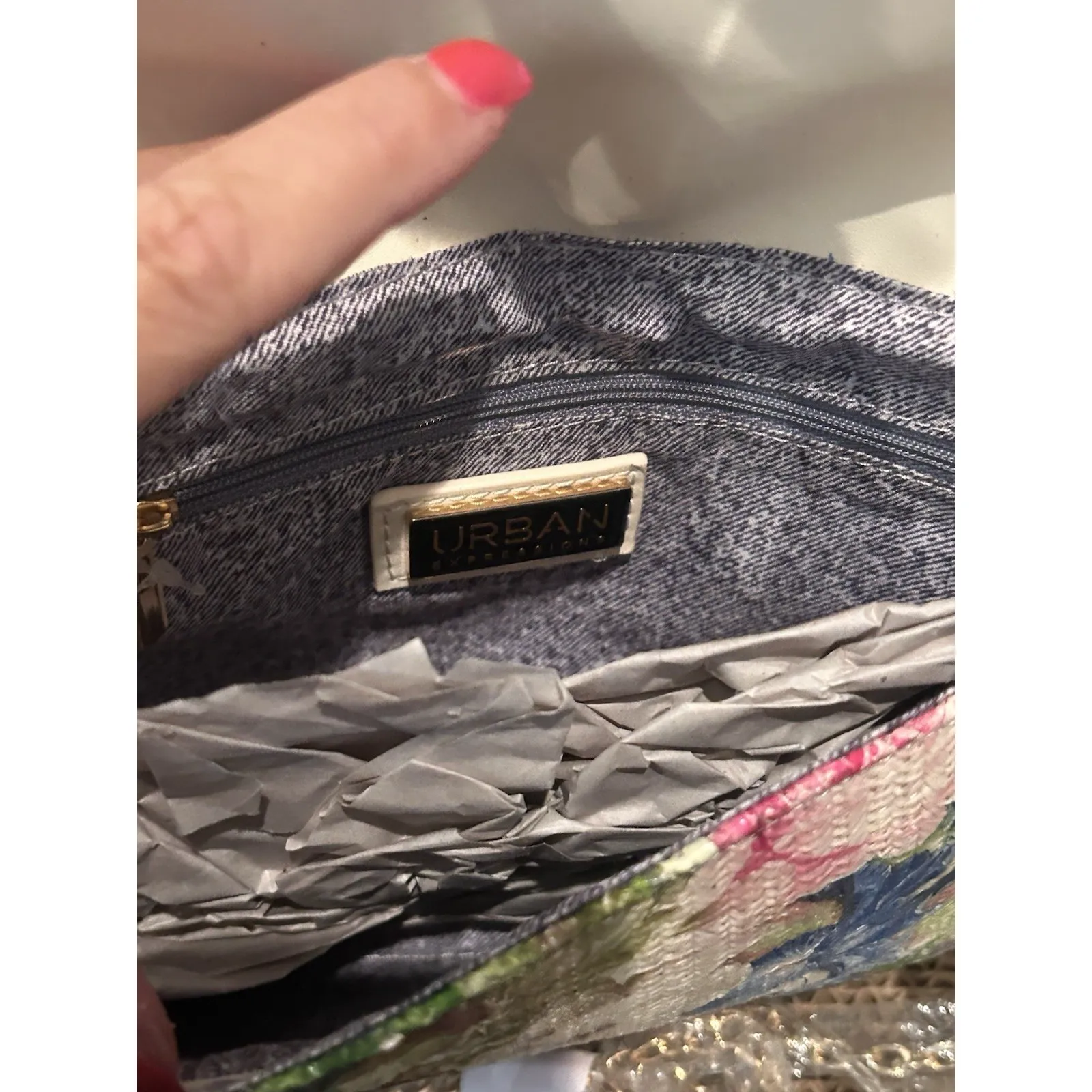 Urban Outfitters Floral Envelope Clutch Boho Crossbody‎ Bag Chain Strap NEW - Image 5