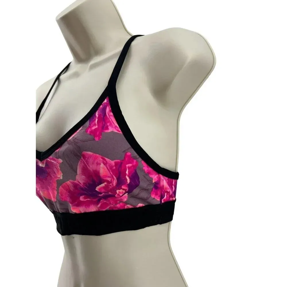 Pink Victoria's Secret Sports Bra Womens Small Pink Floral Mesh Back V Neck - Image 2