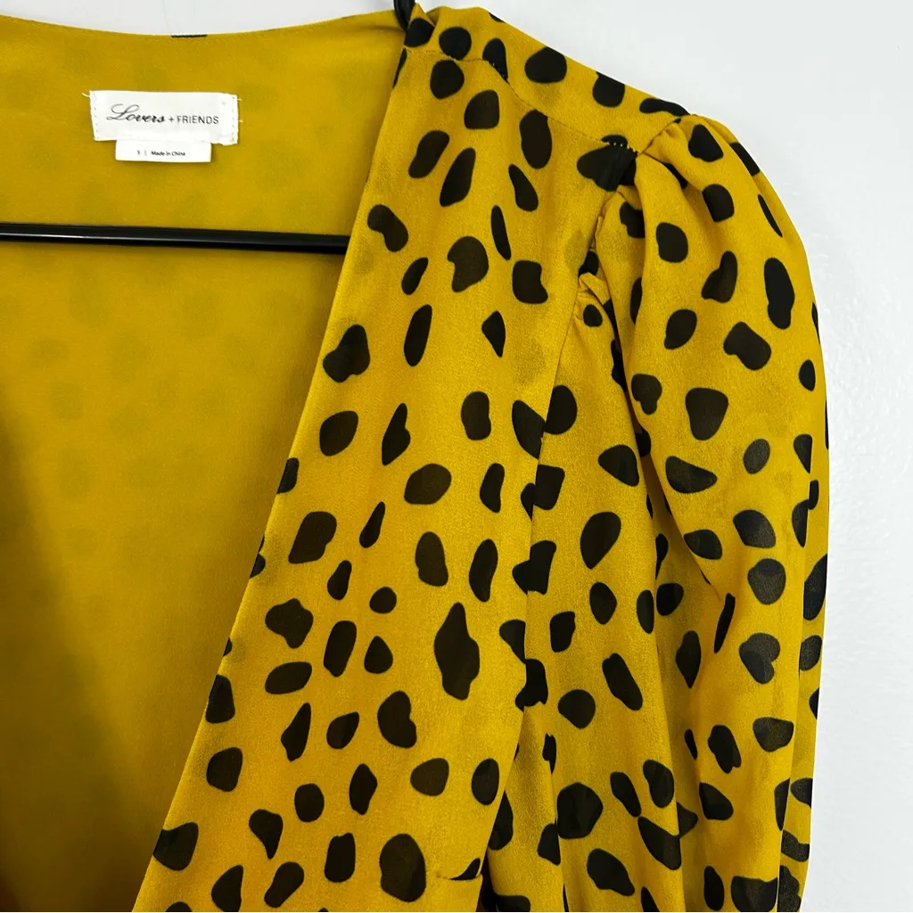 Lovers + Friends Henry Yellow Mini Mara Dot Pirint Tie Front Peplum Top Small - Image 7