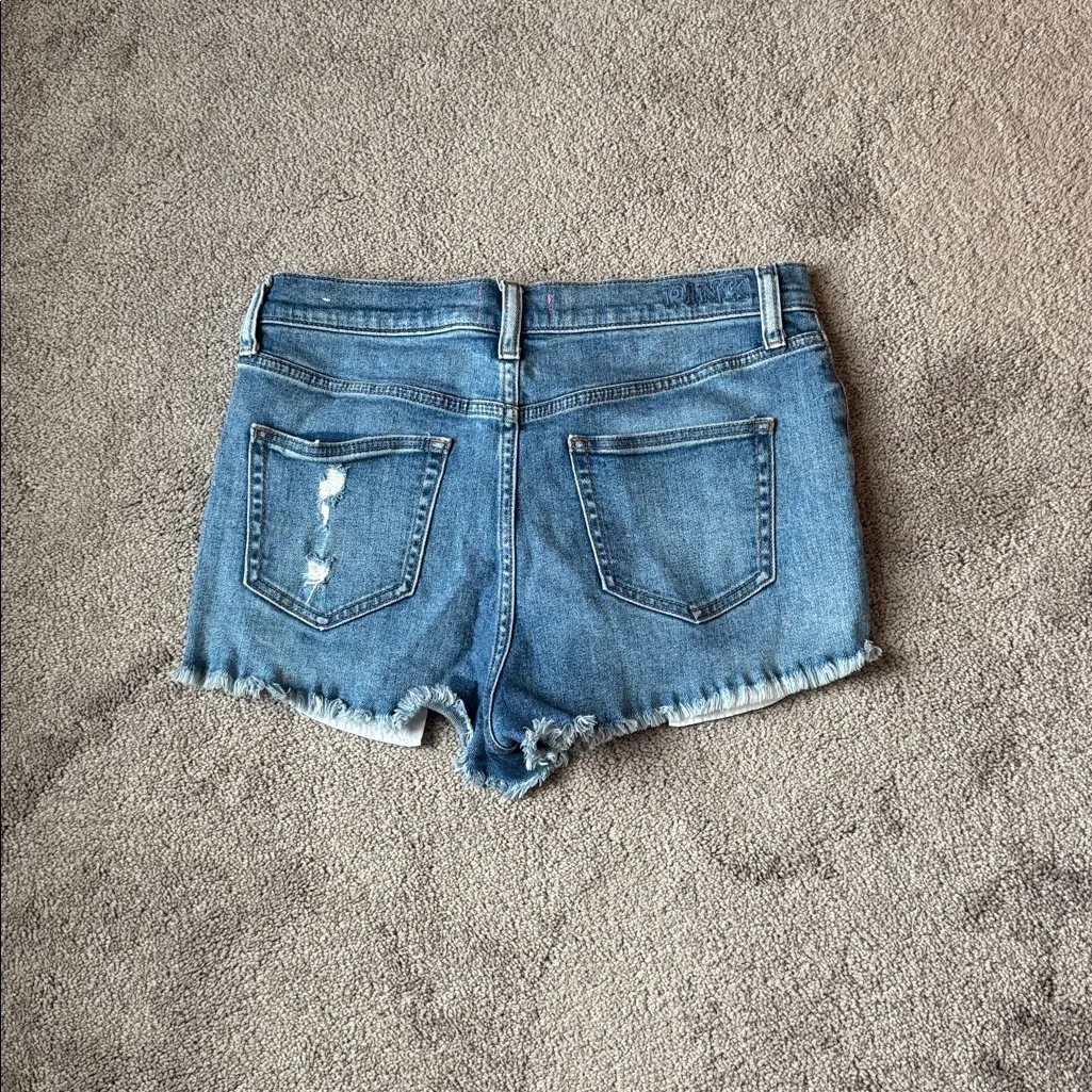 Pink VS Distressed Denim Shorts SIZE 10 - Image 5
