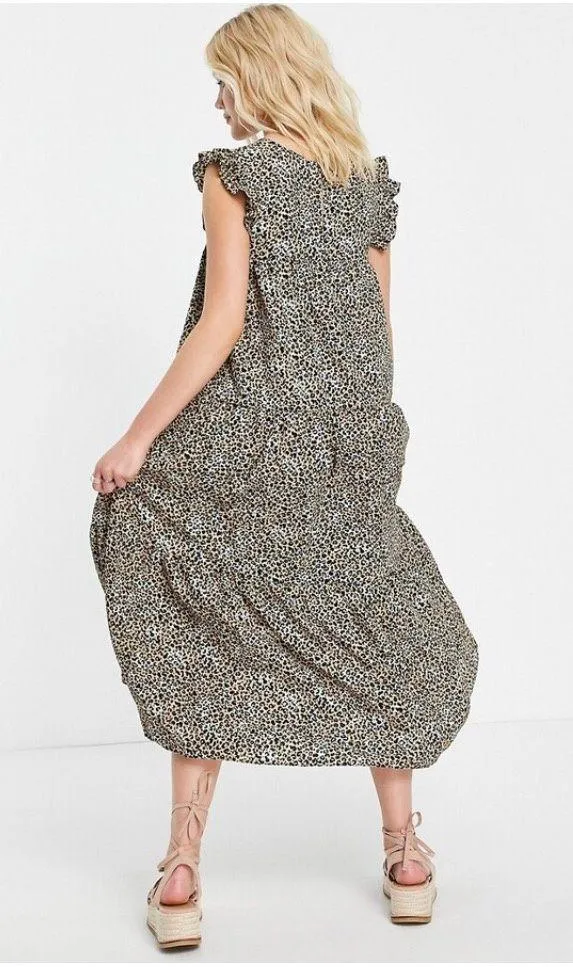 ASOS Sleeveless Tiered Midi Dress in Leopard - Image 4
