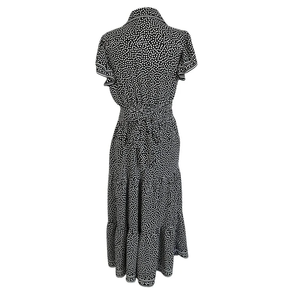 Max Studio Black Polka Dots Collared Blouson Midi Dress Women Size XS | 28-1 - Image 2