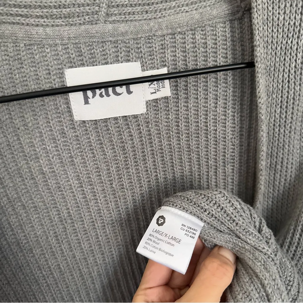 Pact Large/XL Grey Rib Open Cardigan Organic Cotton Wool Lounge Comfy Minimal - Image 3