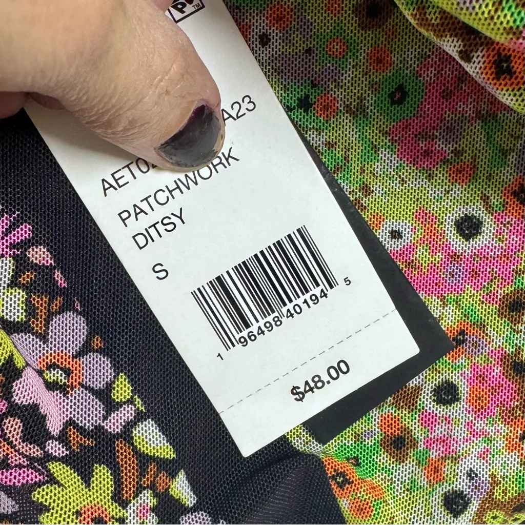 NWT AFRM Mesh Cropped Ditzy Floral, Green, Black, Pink Corset Top Size Small Black - Image 8