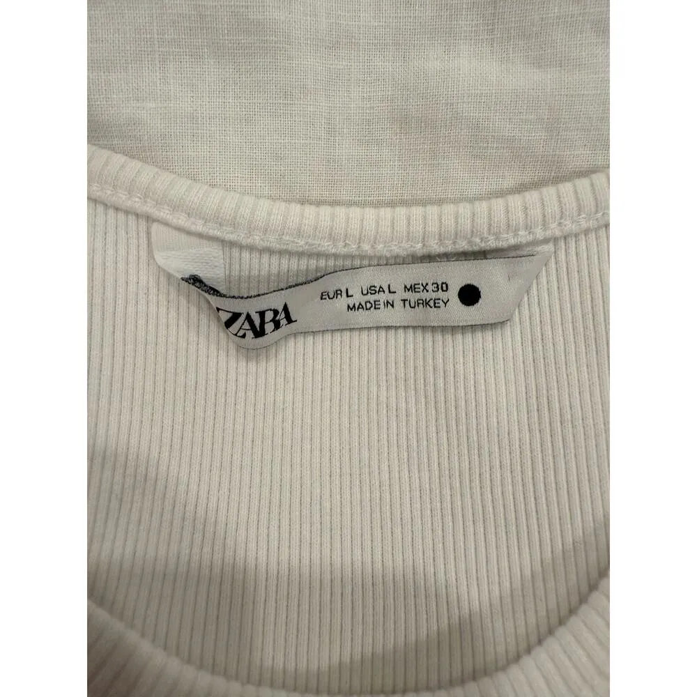 Zara Layered Button Up Shirt with Inner Ribbed Tank Top White Women's Size Large - Image 5