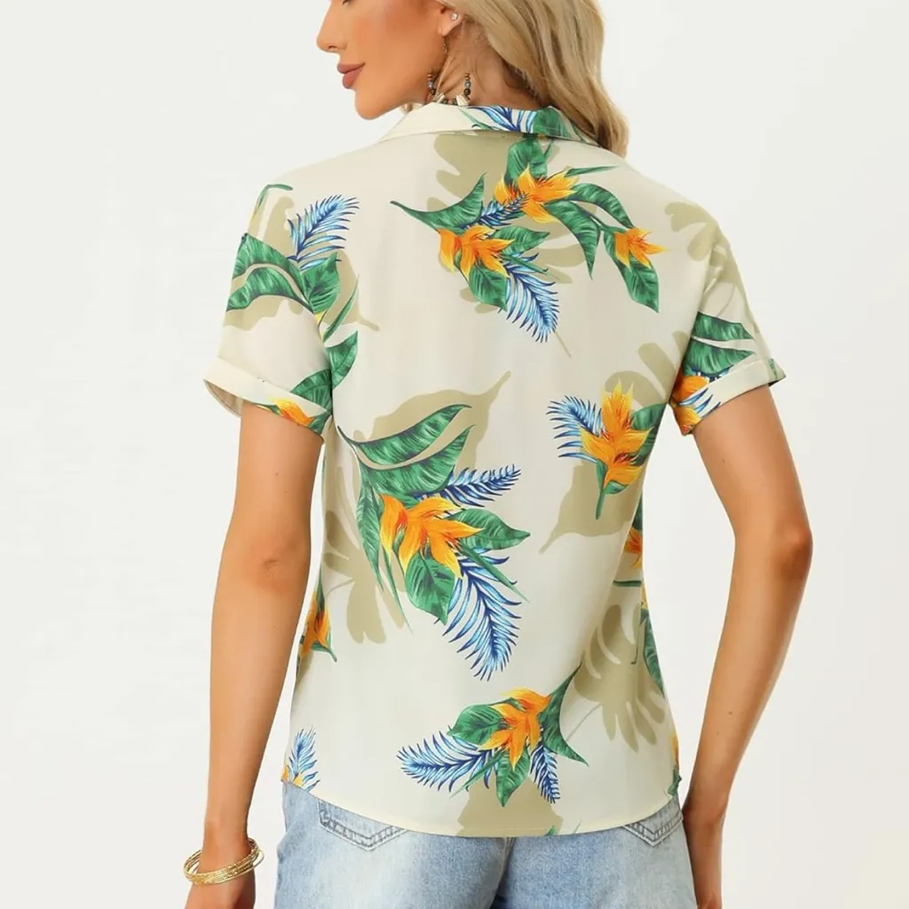 NWT Allegra K Women’s Hawaiian Floral Button Down Short Sleeve Summer Top‎ XS - Image 4