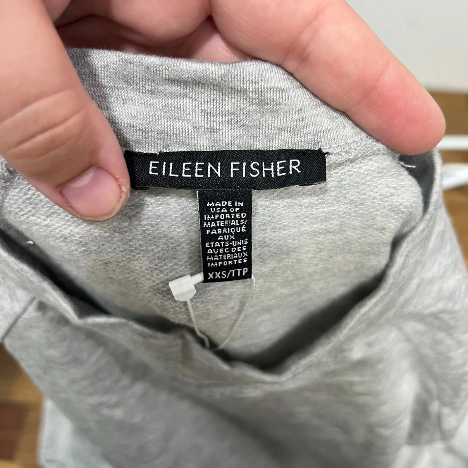 Eileen Fisher Crewneck Tunic Sweatshirt XXS NWT‎ $178 Gray Cotton Stretch Lounge - Image 4