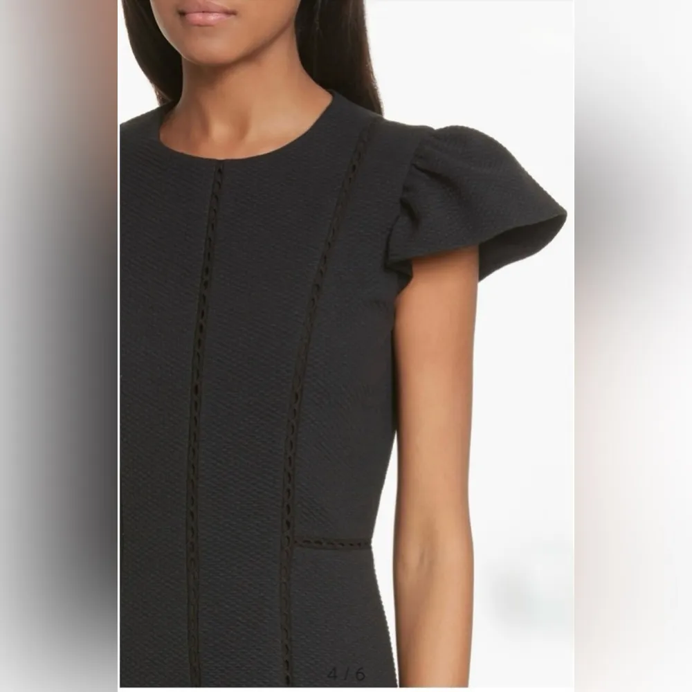 REBECCA TAYLOR TEXTURED STRETCH FIT & FLARE DRESS Black Size 6 - Image 3