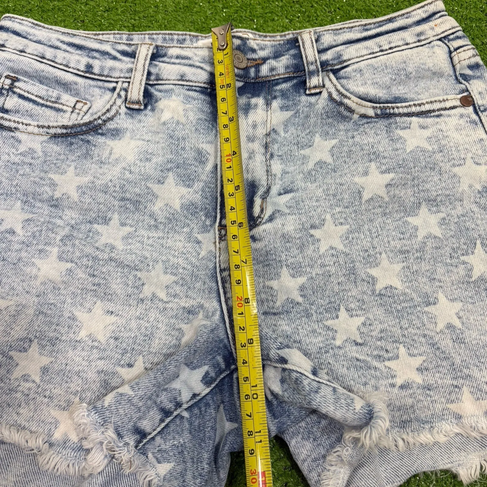 Judy Blue Star Print Distressed Cut-Off Women's Blue Denim Shorts Size M Western - Image 3