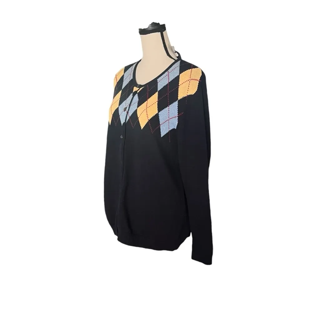 Vintage Liz Claiborne Argyle Sweater Cardigan. Size PL. - Image 2