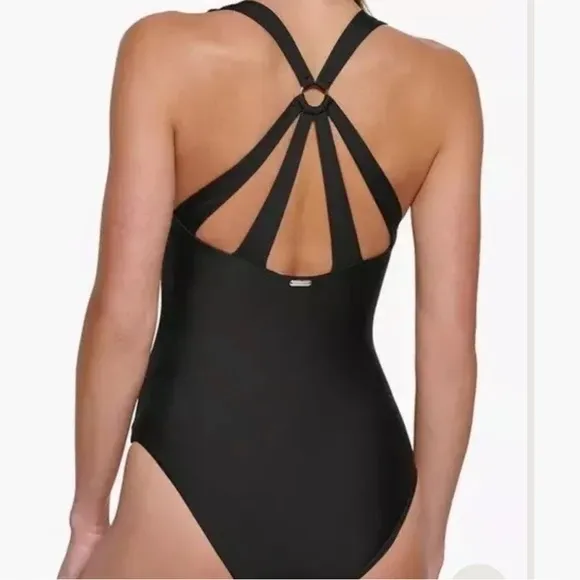 Calvin Klein $118 TWIST PLUNGE ONE-PIECE SWIMSUIT IN‎ BOYSENBERRY 10 M - Image 3