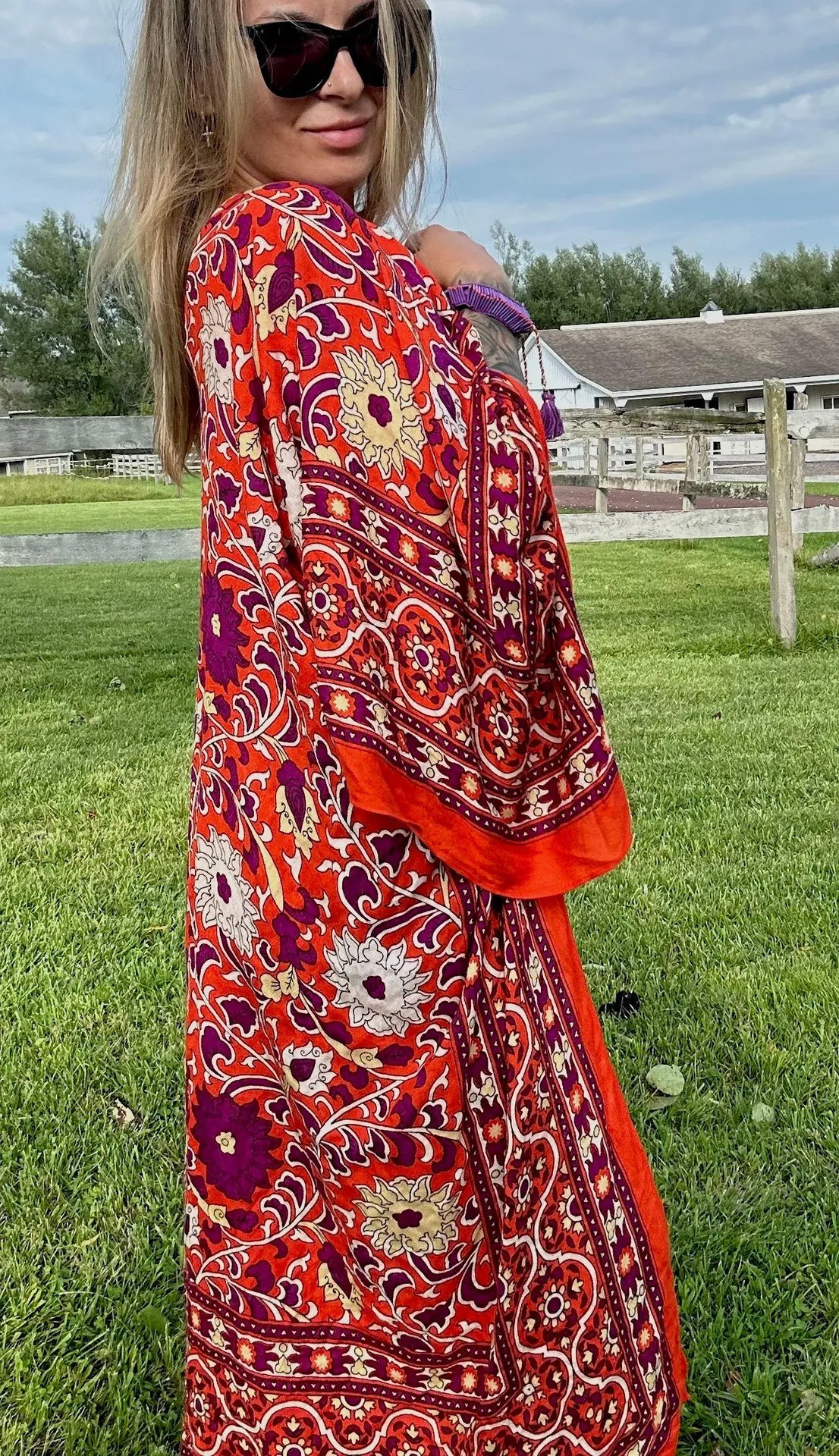 Free People bohemian floral oversize wide sleeve overshirt kimono kaftan jacket - Image 4