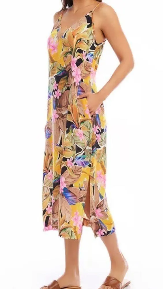Karen Kane silky island print V neck midi dress. Side slit. Size Medium.NWT - Image 4