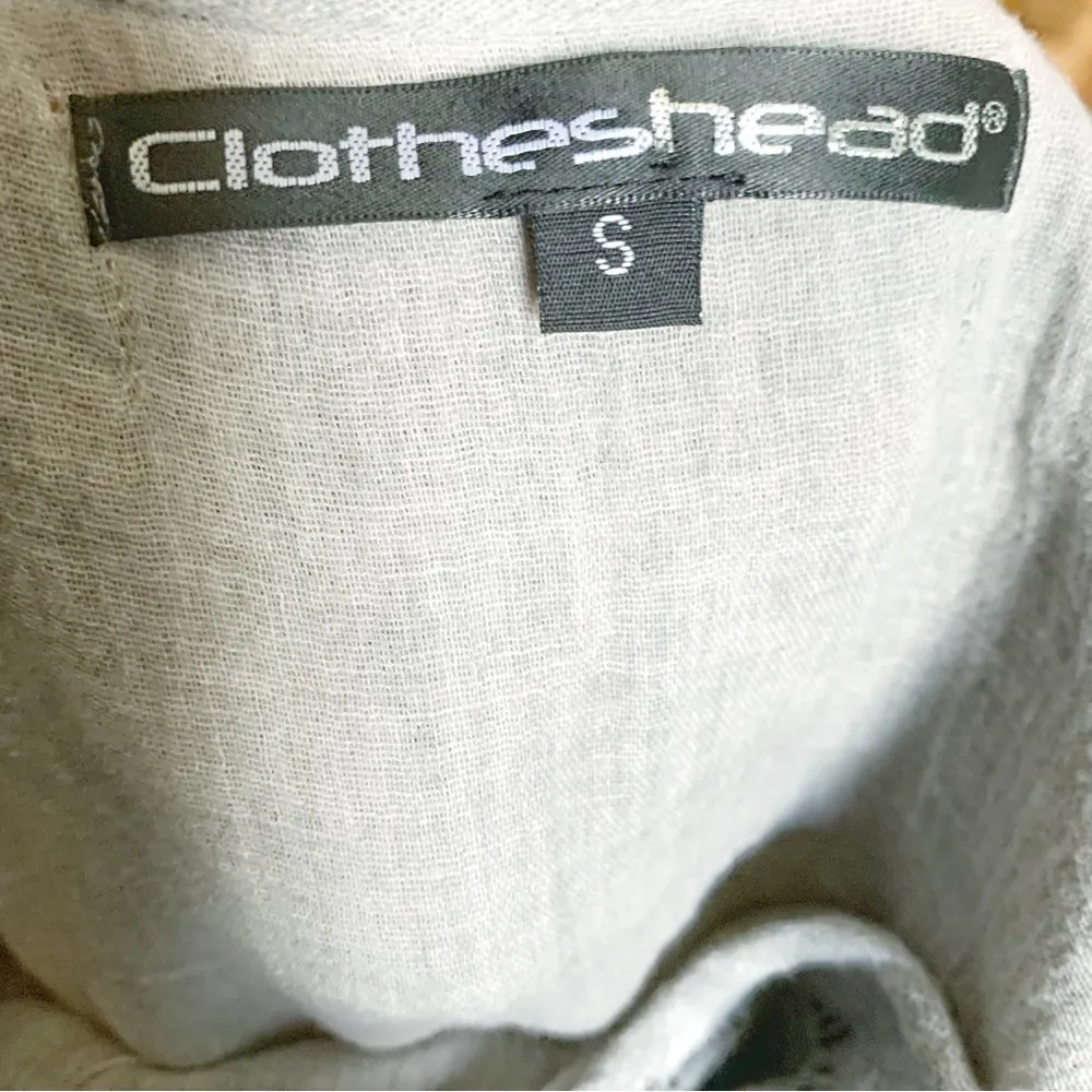 CLOTHES HEAD Gray Linen & Lace Boho Tunic Top S - Image 4