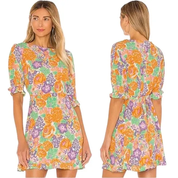 Faithfull The Brand Florence Ade Floral Print Mini Dress Size 8 - Image 2