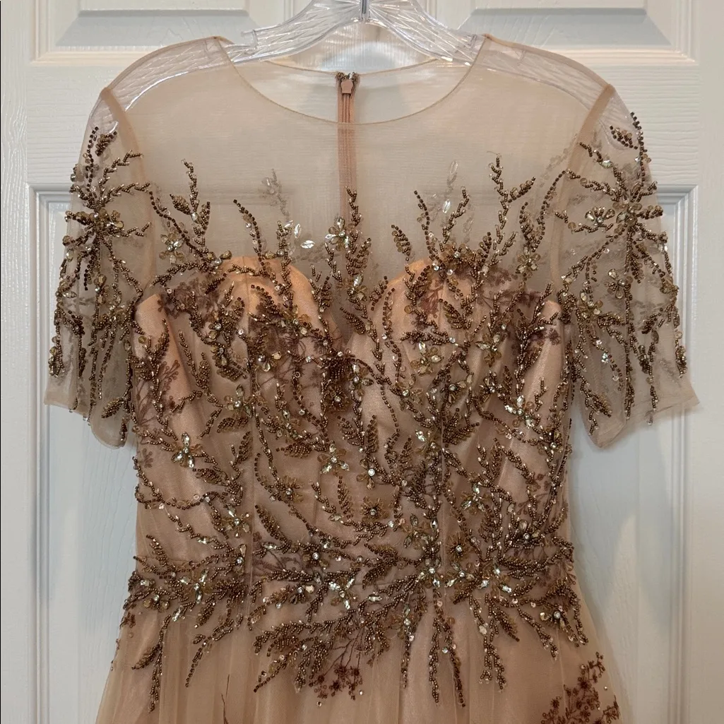 NWT Mac Duggal 79317 Pink Embellished Illusion Short Sleeve A Line Gown Size 6 - Image 6