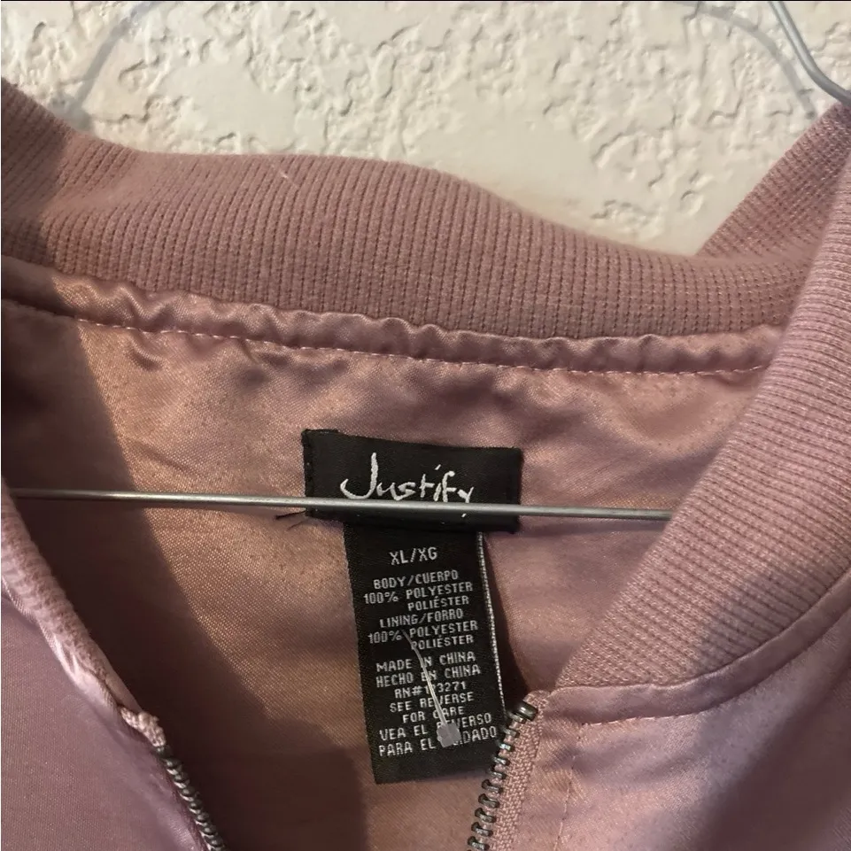 Justify Blush Satin Bomber Jacket - Image 2