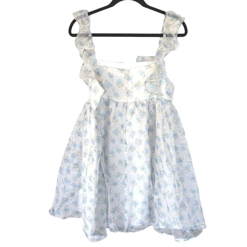 Storia Alicia Babydoll Floral Pastel White Ruffle Lolita Feminine Mini Dress XL - Image 4