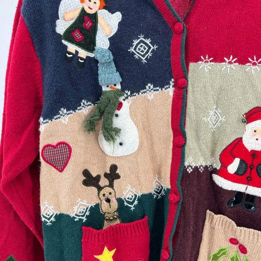 Karen Scott XL wool blend Santa angel reindeer country cardigan snowman holiday - Image 7