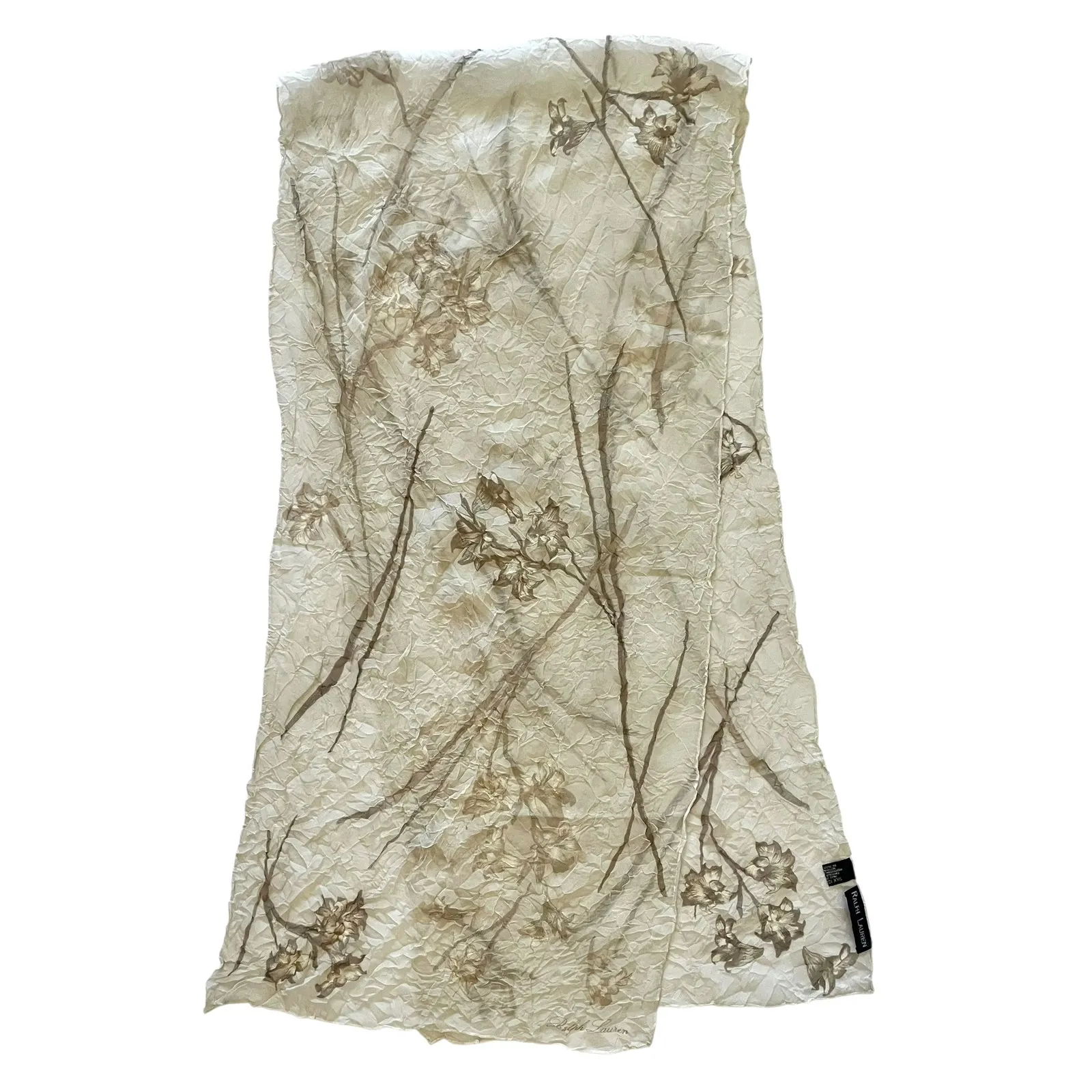 Ralph Lauren Vintage Sparkling Floral Crinkle Crepe de Chine Silk Long Scarf - Image 3